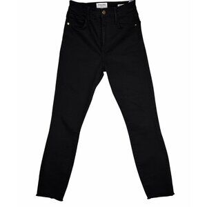 Frame Ali High Rise Cigarette Black Denim Jeans Sz 27 Raw Hem Stretch Minimalist